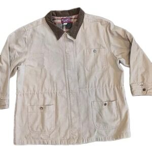 Denim Chore Jacket 2XL Corduroy Collar Tan Pockets Lagenlook Equestrian Cowgirl